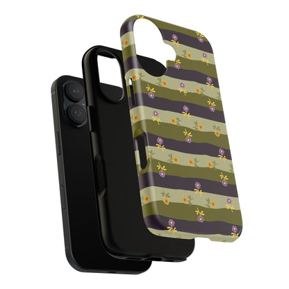Floral Stripe Tough Phone Case — Olive & Plum Protective Cover