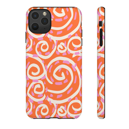 Spiral Swirl Tough Phone Case – Bright Orange & Pink Abstract Protection