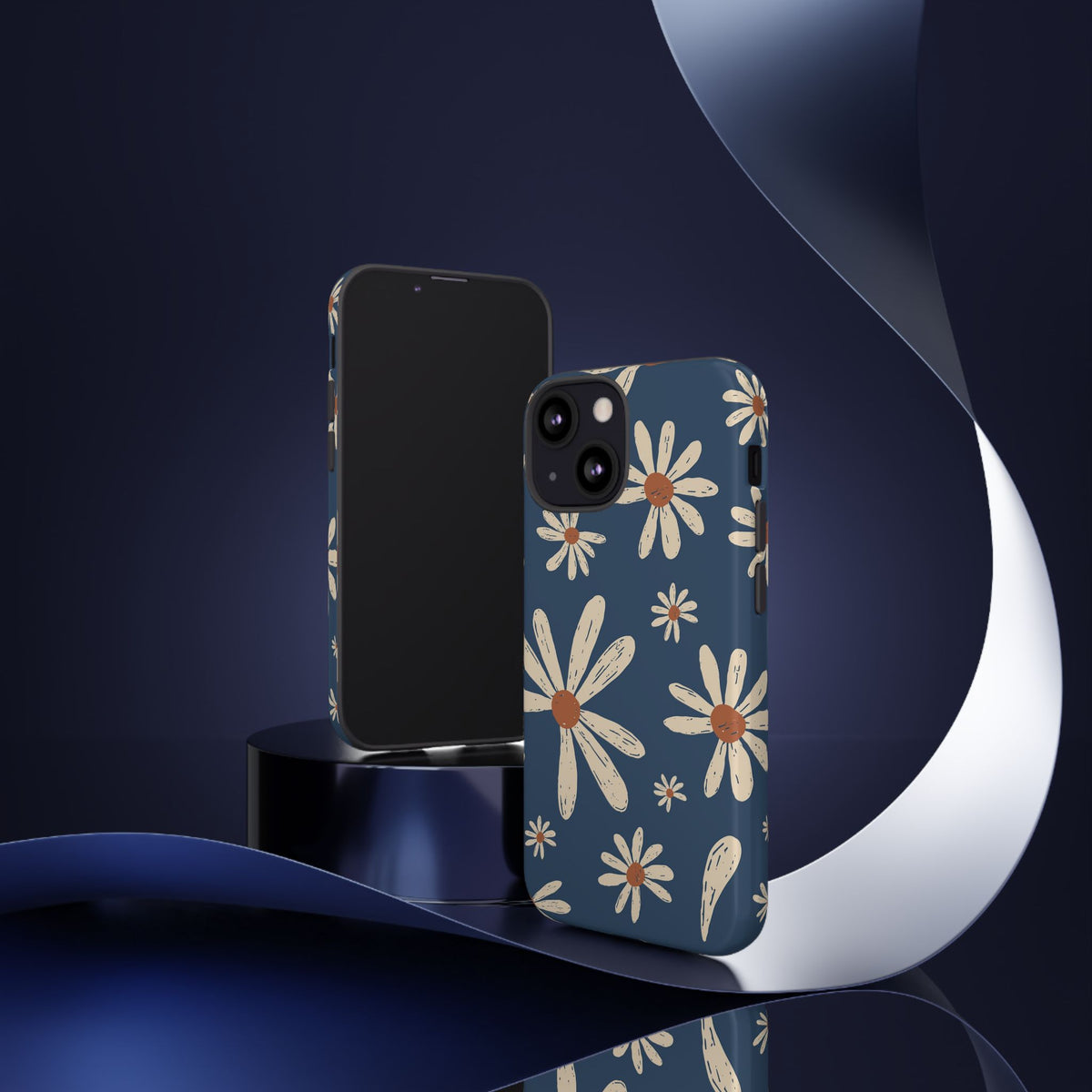 Daisy Pattern Tough Phone Case – Navy Floral Protective Cover