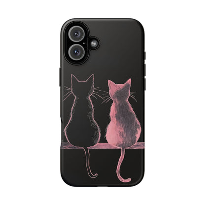 Cute Pink Cats Tough Phone Case – Protective iPhone Cover with Kittens Silhouette