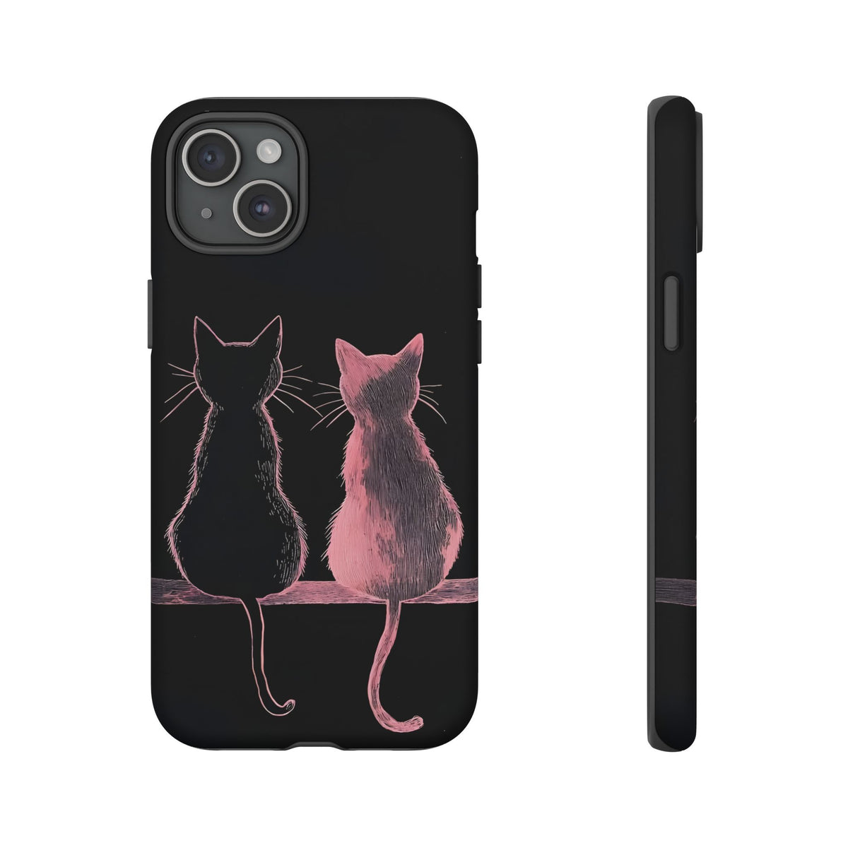 Cute Pink Cats Tough Phone Case – Protective iPhone Cover with Kittens Silhouette