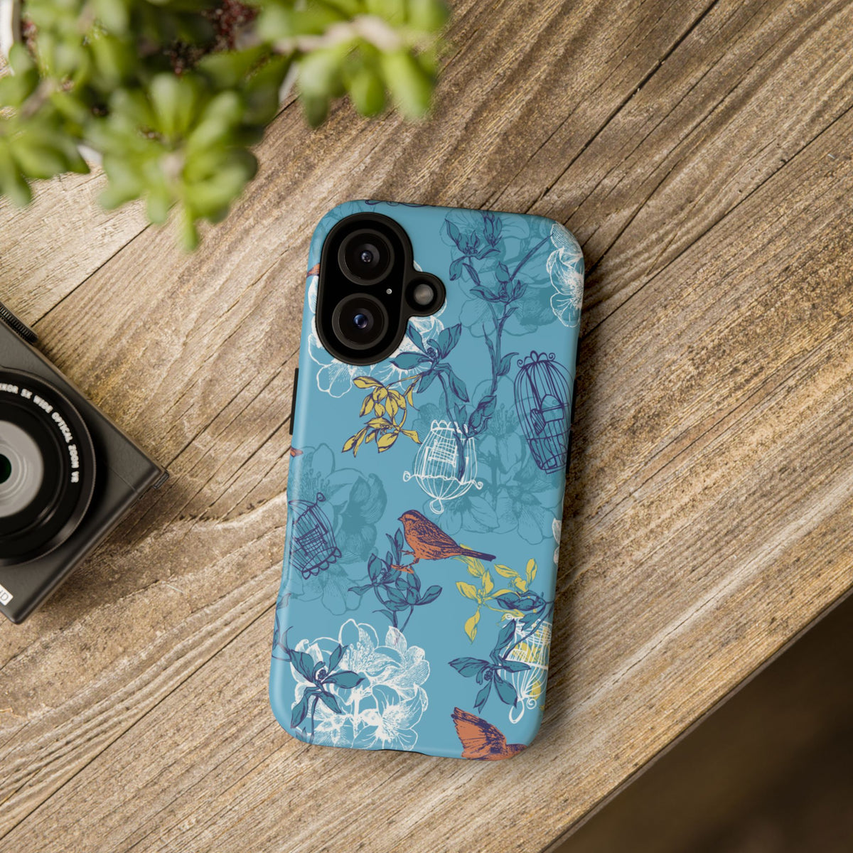 Floral Bird Tough Phone Case — Blue Birdcage Pattern