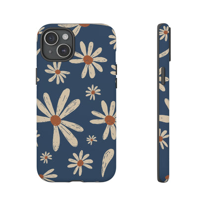 Daisy Pattern Tough Phone Case – Navy Floral Protective Cover