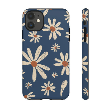 Daisy Pattern Tough Phone Case – Navy Floral Protective Cover