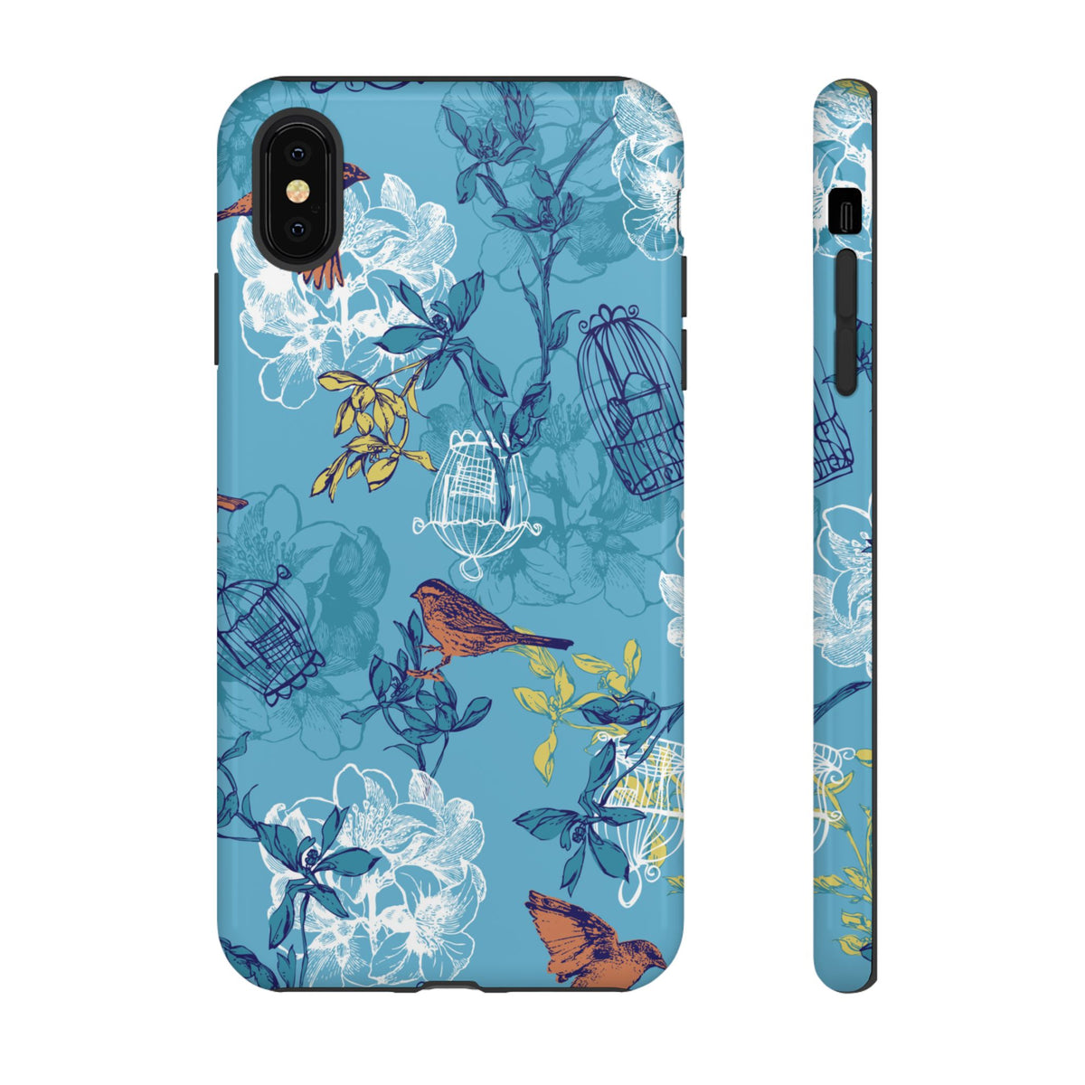 Floral Bird Tough Phone Case — Blue Birdcage Pattern
