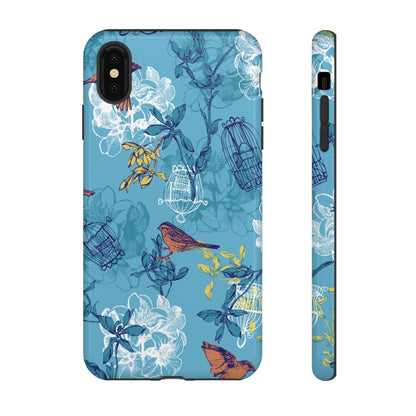 Floral Bird Tough Phone Case — Blue Birdcage Pattern