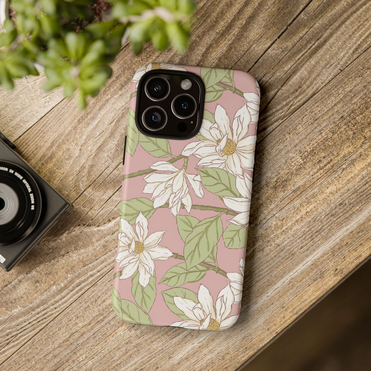 Floral Magnolia Tough Phone Case — Pink Botanical Protective Case