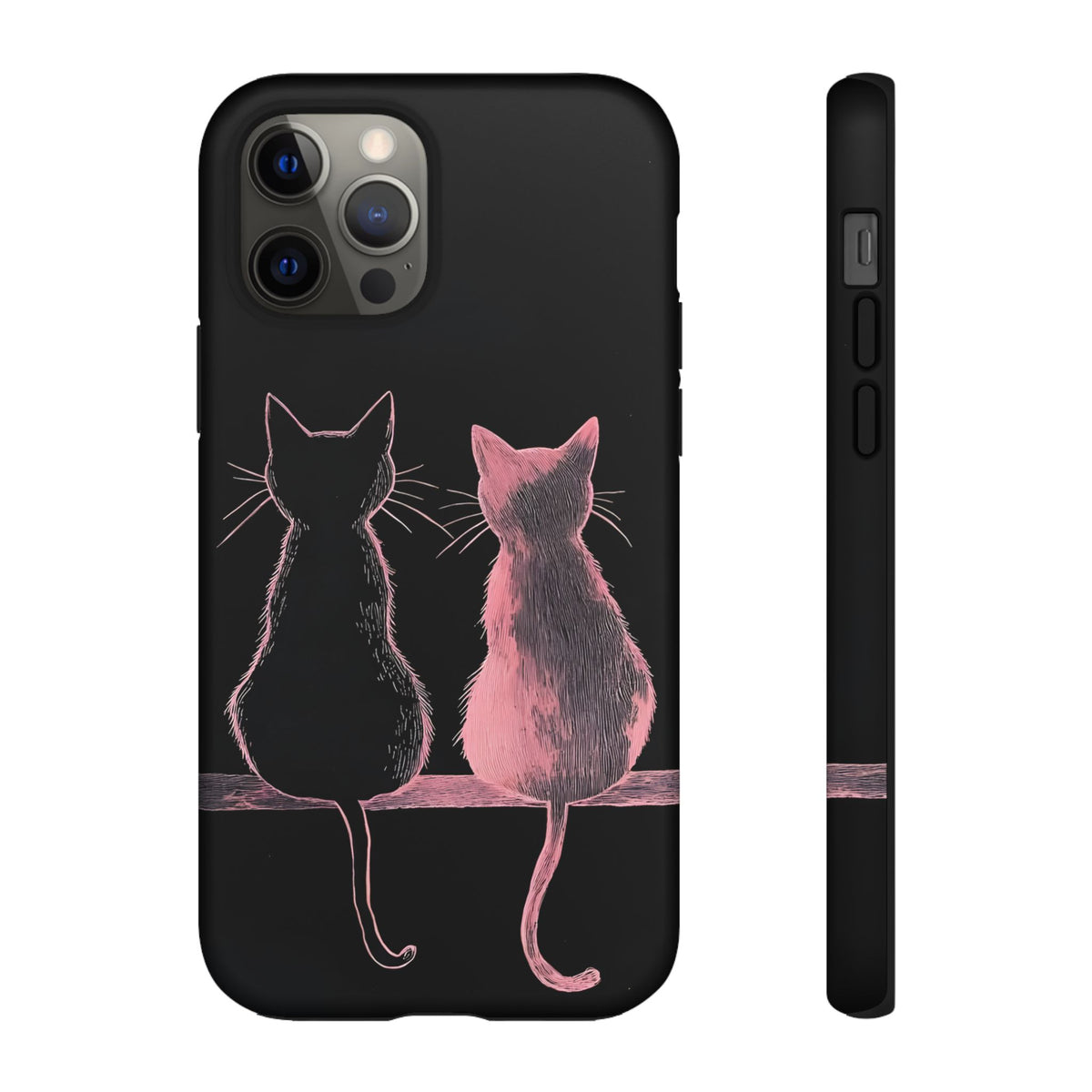 Cute Pink Cats Tough Phone Case – Protective iPhone Cover with Kittens Silhouette