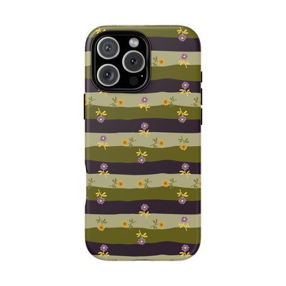 Floral Stripe Tough Phone Case — Olive & Plum Protective Cover