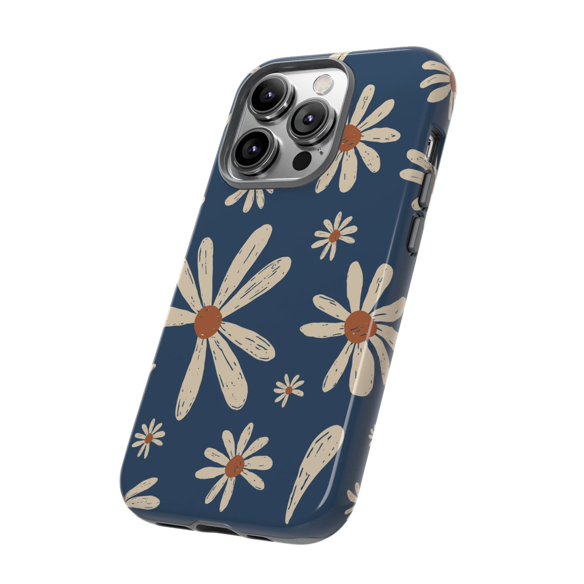 Daisy Pattern Tough Phone Case – Navy Floral Protective Cover