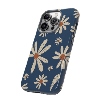Daisy Pattern Tough Phone Case – Navy Floral Protective Cover