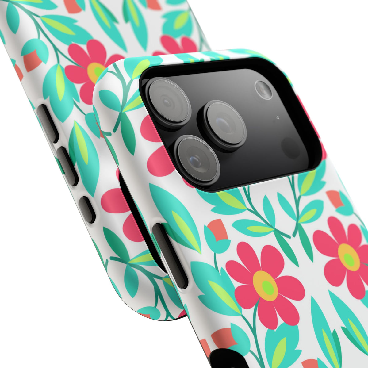 Floral Magnetic Impact-Resistant Phone Case — Pink & Teal Flower Pattern