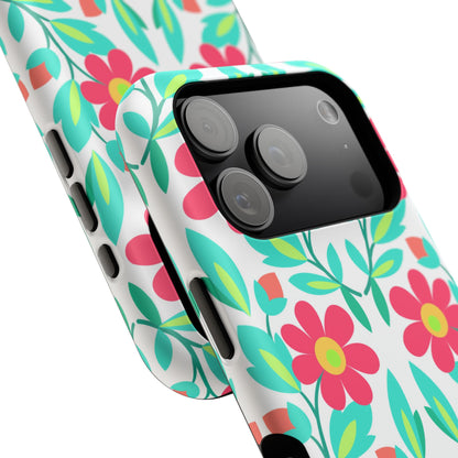 Floral Magnetic Impact-Resistant Phone Case — Pink & Teal Flower Pattern