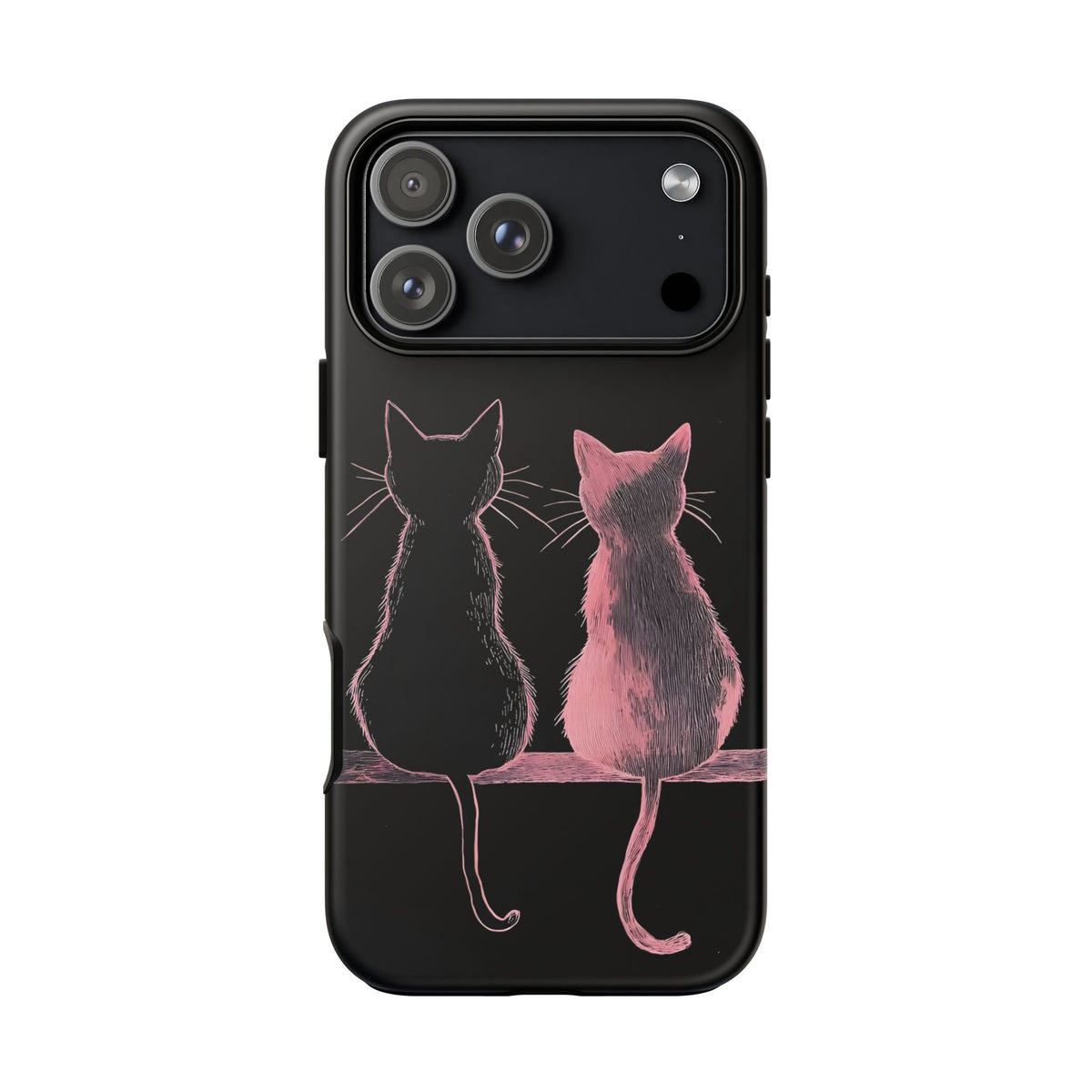 Cute Pink Cats Tough Phone Case – Protective iPhone Cover with Kittens Silhouette