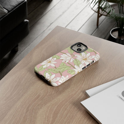 Floral Magnolia Tough Phone Case — Pink Botanical Protective Case