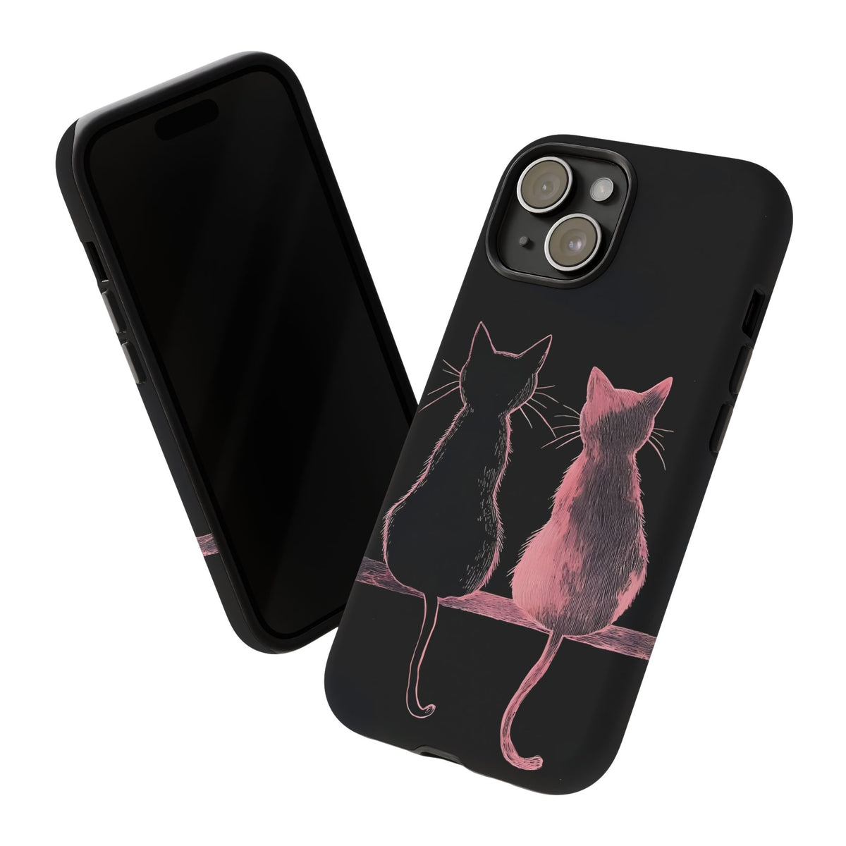 Cute Pink Cats Tough Phone Case – Protective iPhone Cover with Kittens Silhouette