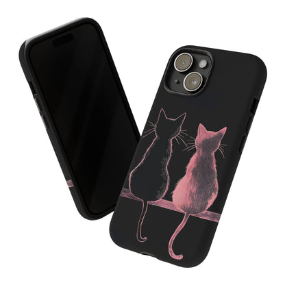 Cute Pink Cats Tough Phone Case – Protective iPhone Cover with Kittens Silhouette