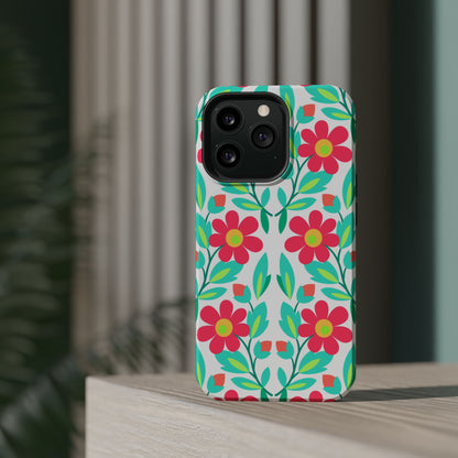Floral Magnetic Impact-Resistant Phone Case — Pink & Teal Flower Pattern
