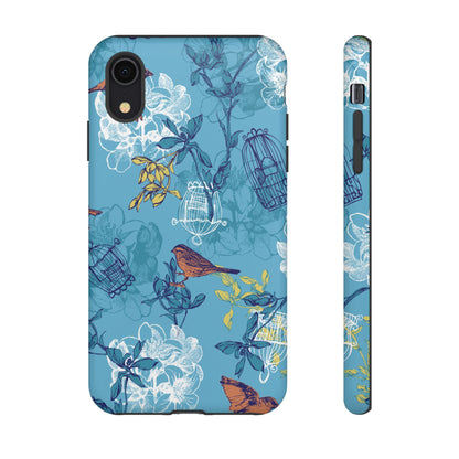 Floral Bird Tough Phone Case — Blue Birdcage Pattern