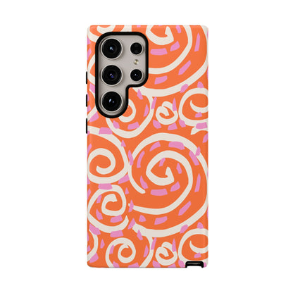 Spiral Swirl Tough Phone Case – Bright Orange & Pink Abstract Protection
