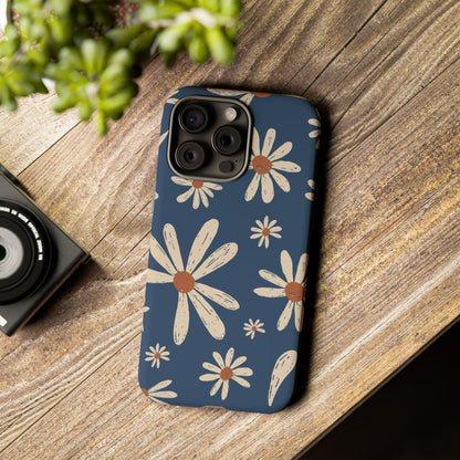 Daisy Pattern Tough Phone Case – Navy Floral Protective Cover