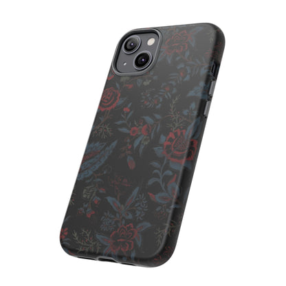 Floral Noir Tough Phone Case — Dark Rose Protective Cover