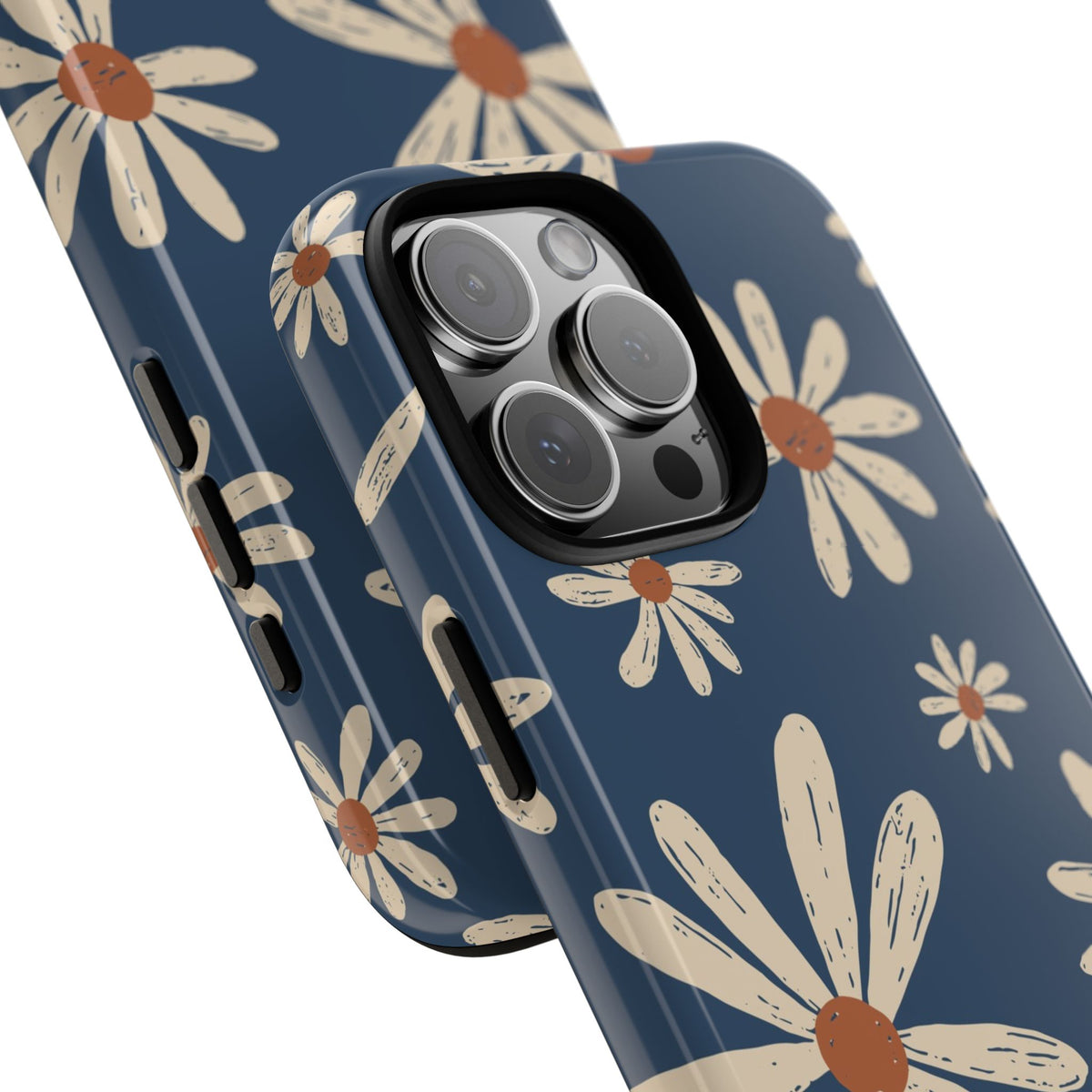 Daisy Pattern Tough Phone Case – Navy Floral Protective Cover