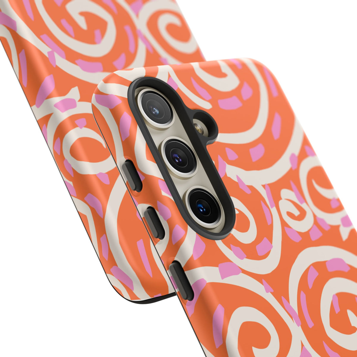 Spiral Swirl Tough Phone Case – Bright Orange & Pink Abstract Protection