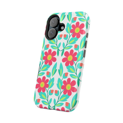 Floral Magnetic Impact-Resistant Phone Case — Pink & Teal Flower Pattern