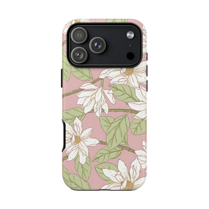 Floral Magnolia Tough Phone Case — Pink Botanical Protective Case