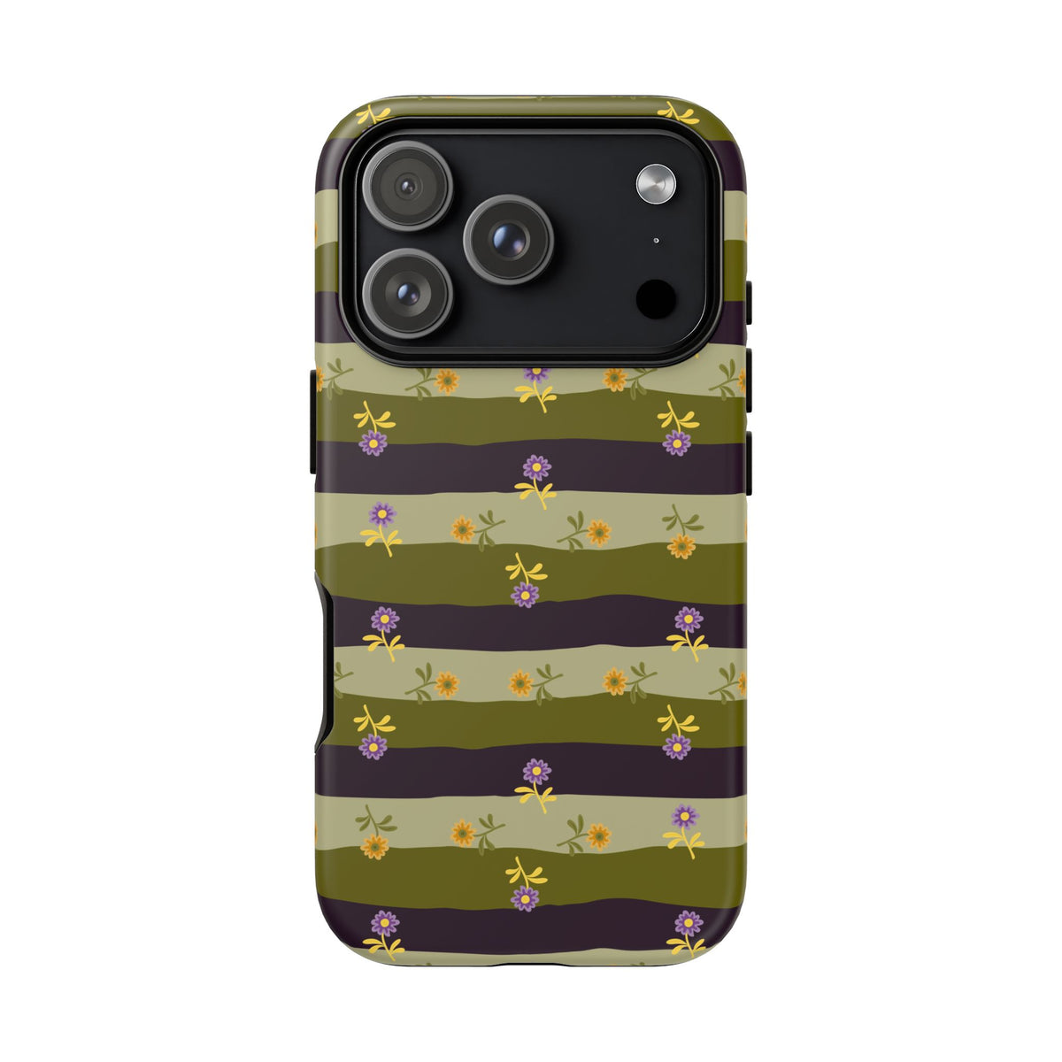 Floral Stripe Tough Phone Case — Olive & Plum Protective Cover