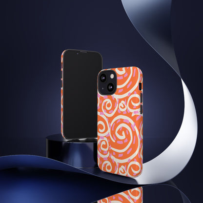 Spiral Swirl Tough Phone Case – Bright Orange & Pink Abstract Protection