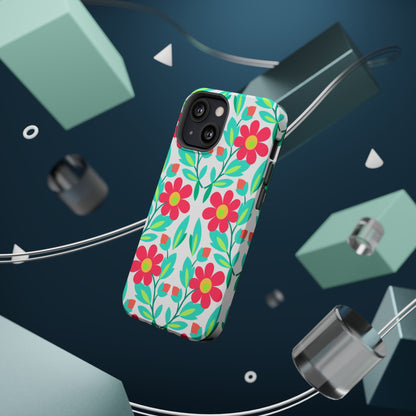 Floral Magnetic Impact-Resistant Phone Case — Pink & Teal Flower Pattern