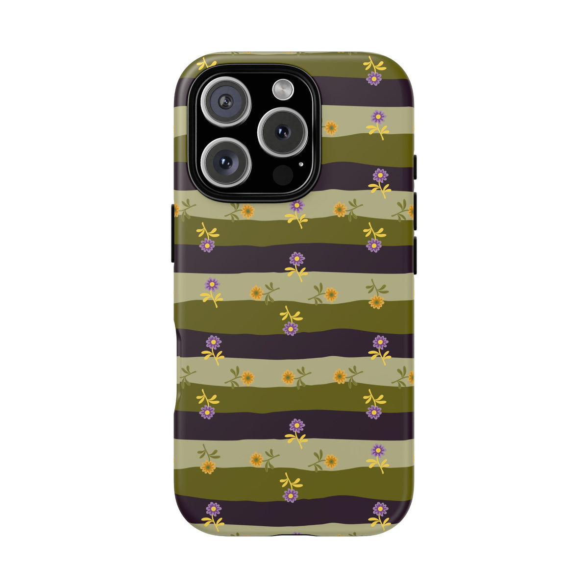 Floral Stripe Tough Phone Case — Olive & Plum Protective Cover
