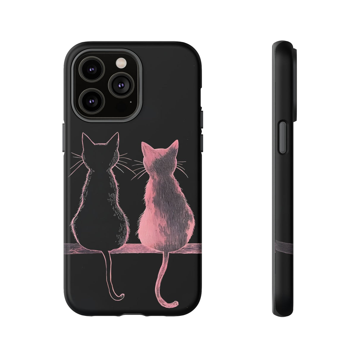 Cute Pink Cats Tough Phone Case – Protective iPhone Cover with Kittens Silhouette