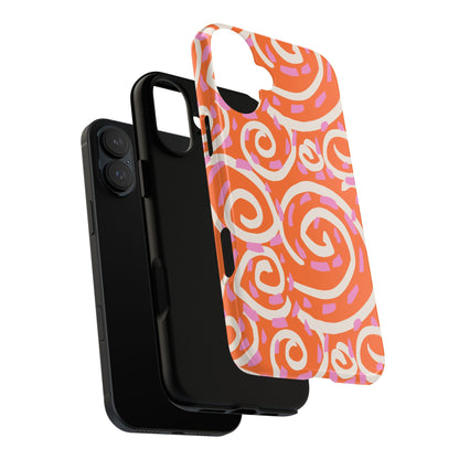 Spiral Swirl Tough Phone Case – Bright Orange & Pink Abstract Protection