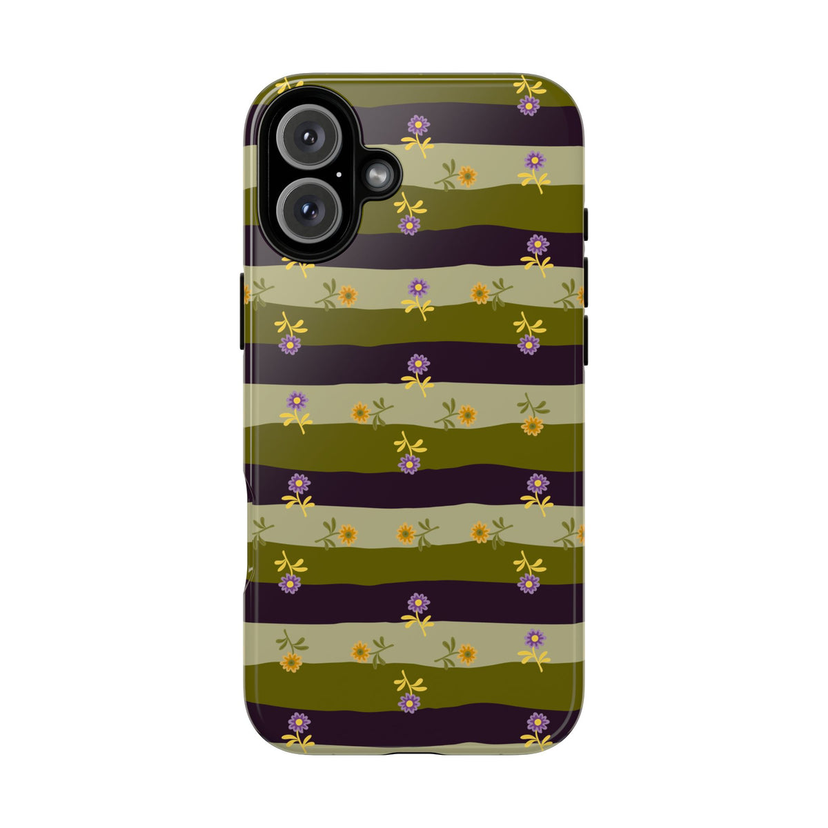 Floral Stripe Tough Phone Case — Olive & Plum Protective Cover