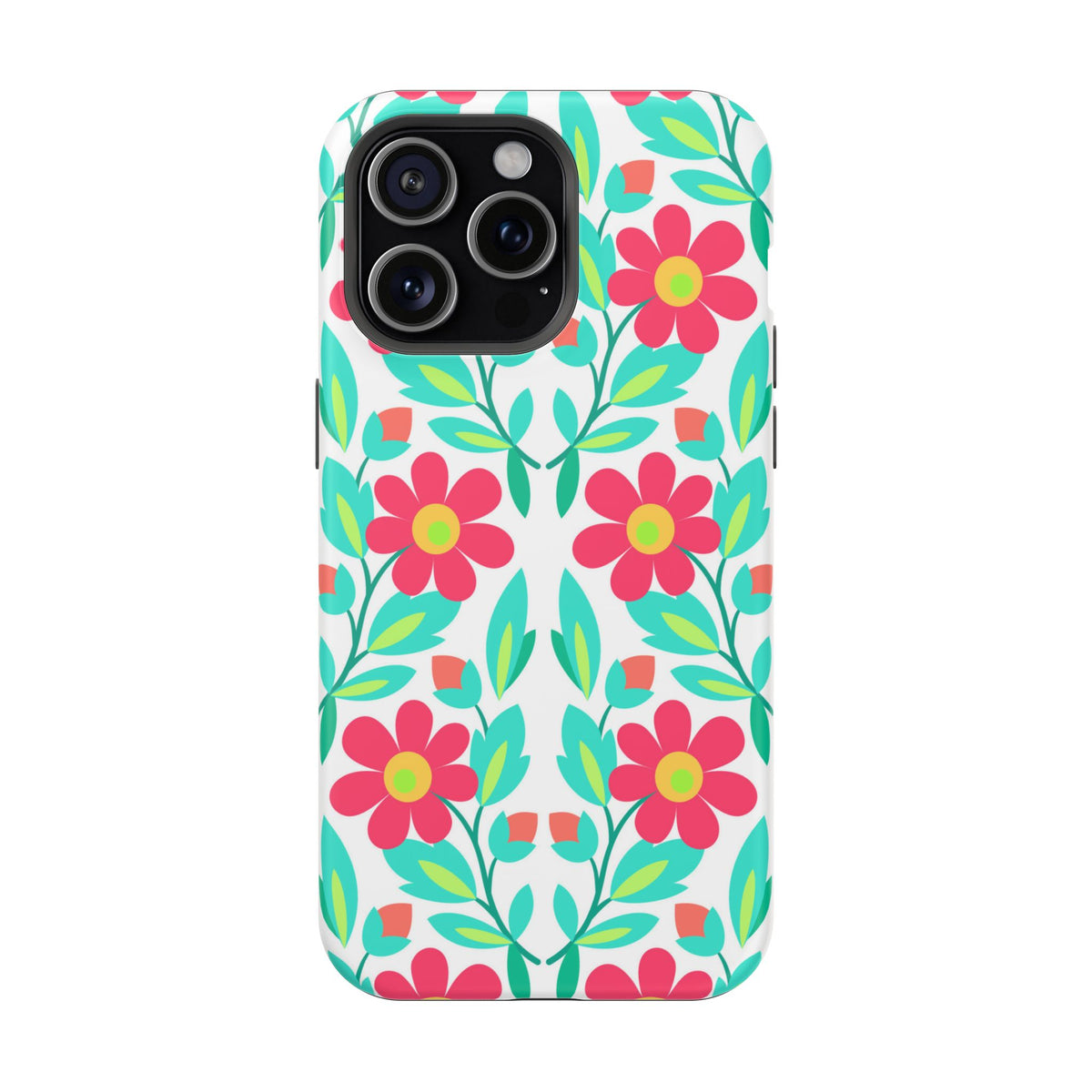 Floral Magnetic Impact-Resistant Phone Case — Pink & Teal Flower Pattern