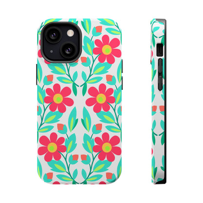 Floral Magnetic Impact-Resistant Phone Case — Pink & Teal Flower Pattern