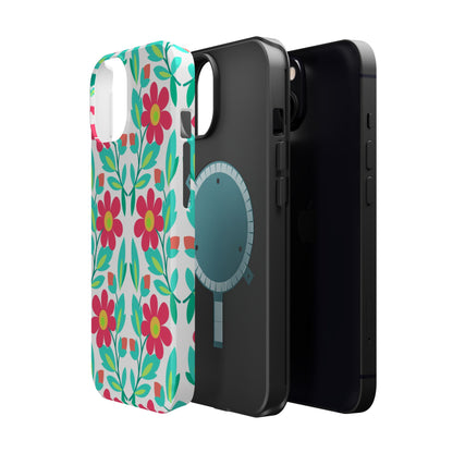 Floral Magnetic Impact-Resistant Phone Case — Pink & Teal Flower Pattern