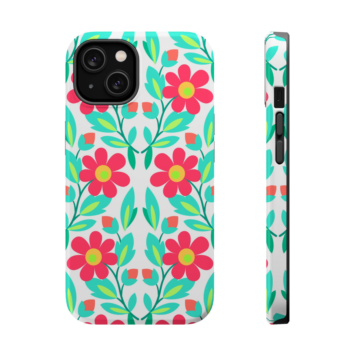 Floral Magnetic Impact-Resistant Phone Case — Pink & Teal Flower Pattern