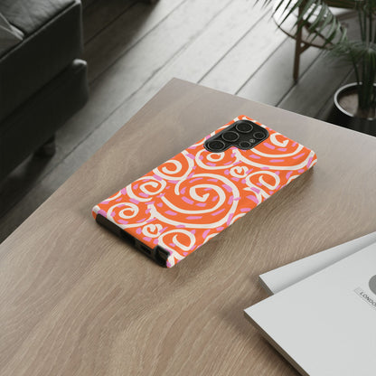 Spiral Swirl Tough Phone Case – Bright Orange & Pink Abstract Protection