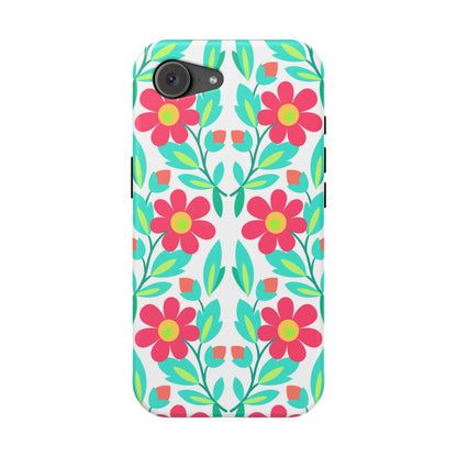 Floral Magnetic Impact-Resistant Phone Case — Pink & Teal Flower Pattern