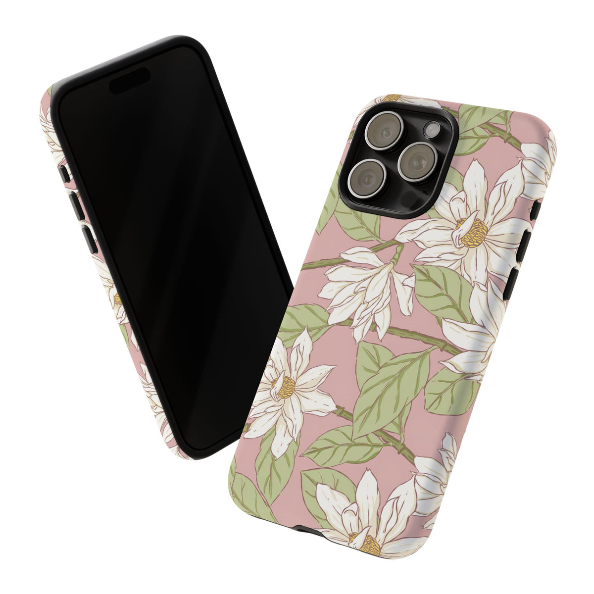Floral Magnolia Tough Phone Case — Pink Botanical Protective Case