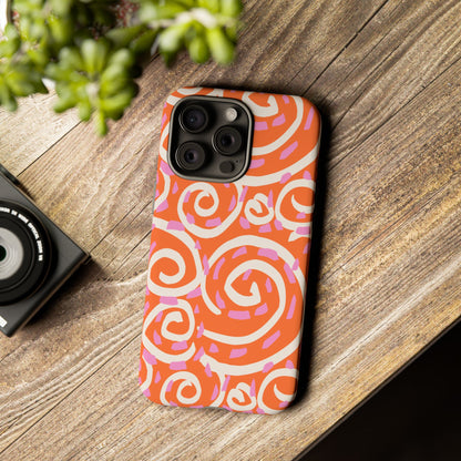 Spiral Swirl Tough Phone Case – Bright Orange & Pink Abstract Protection