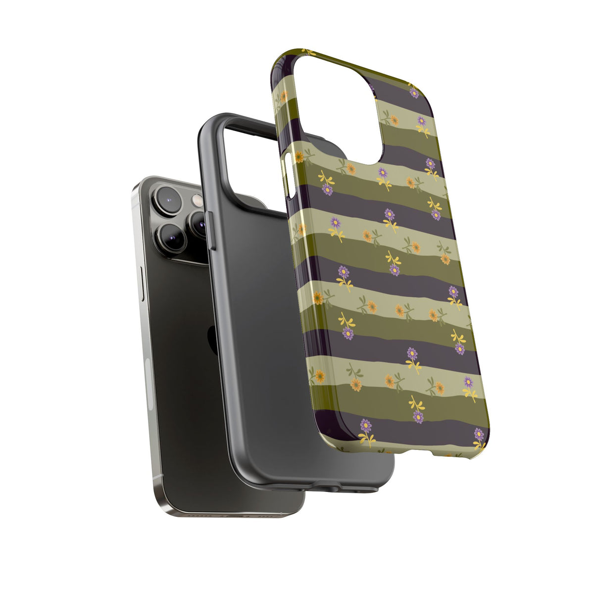 Floral Stripe Tough Phone Case — Olive & Plum Protective Cover