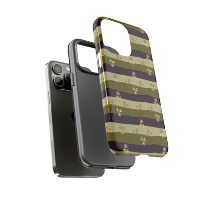 Floral Stripe Tough Phone Case — Olive & Plum Protective Cover