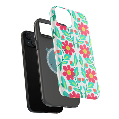 Floral Magnetic Impact-Resistant Phone Case — Pink & Teal Flower Pattern