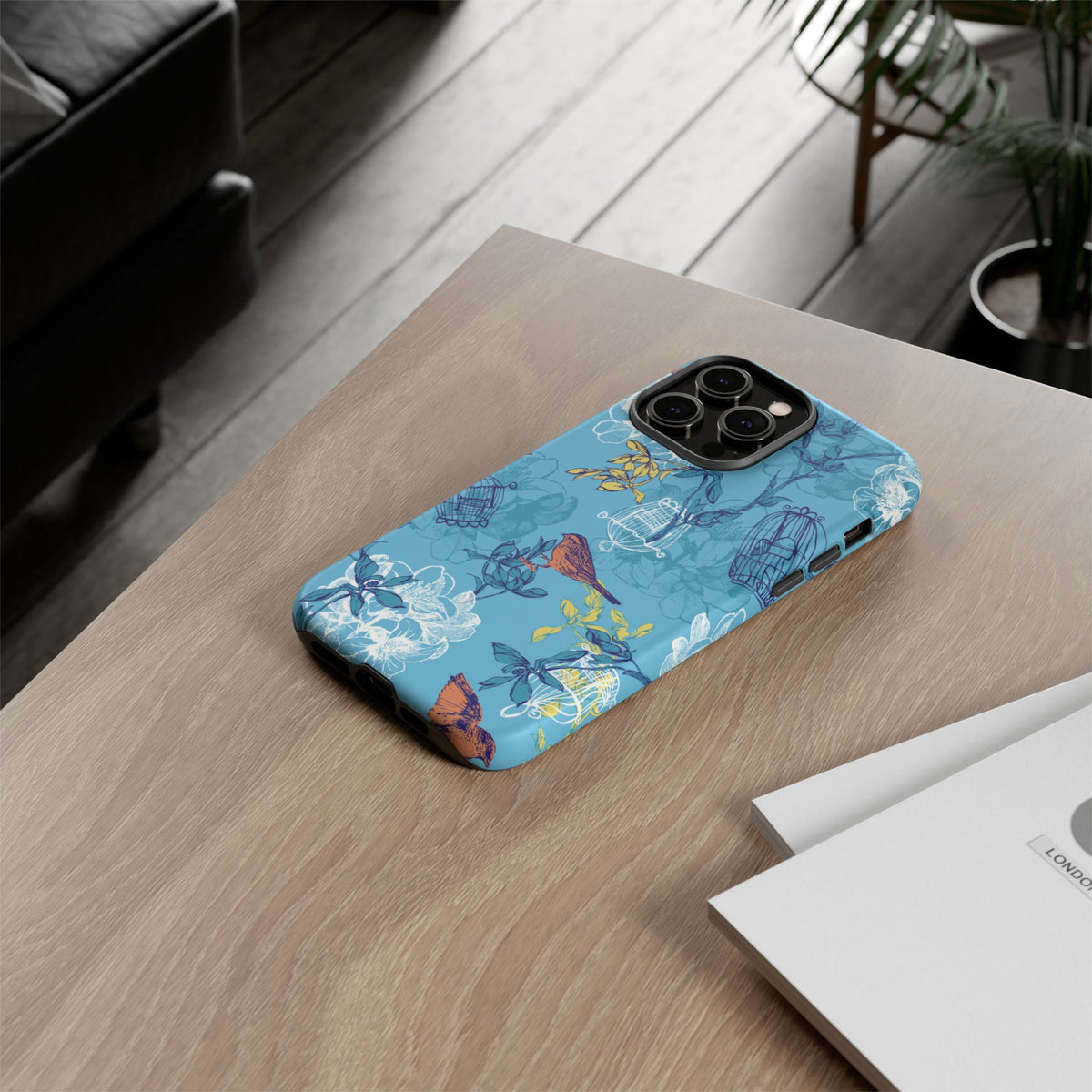 Floral Bird Tough Phone Case — Blue Birdcage Pattern