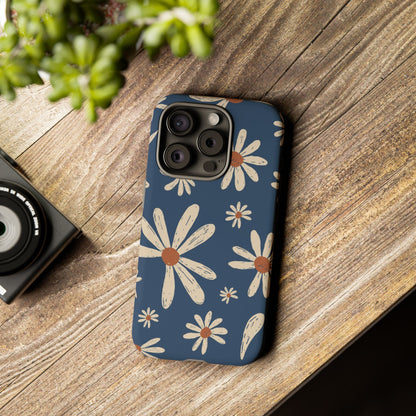 Daisy Pattern Tough Phone Case – Navy Floral Protective Cover